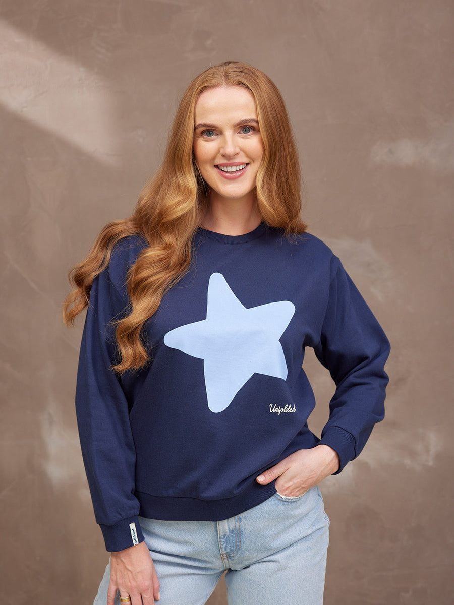 Shona Sweatshirt - Navy Statement Star Print