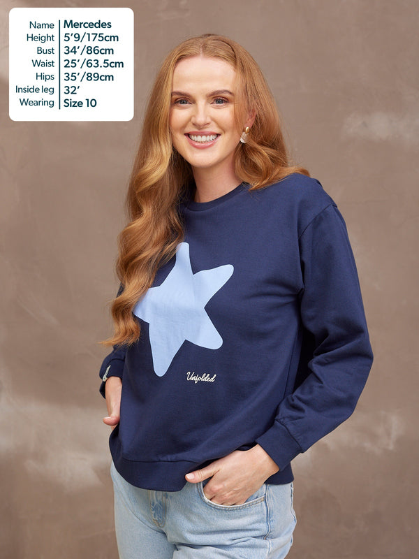 Shona Sweatshirt - Navy Statement Star Print
