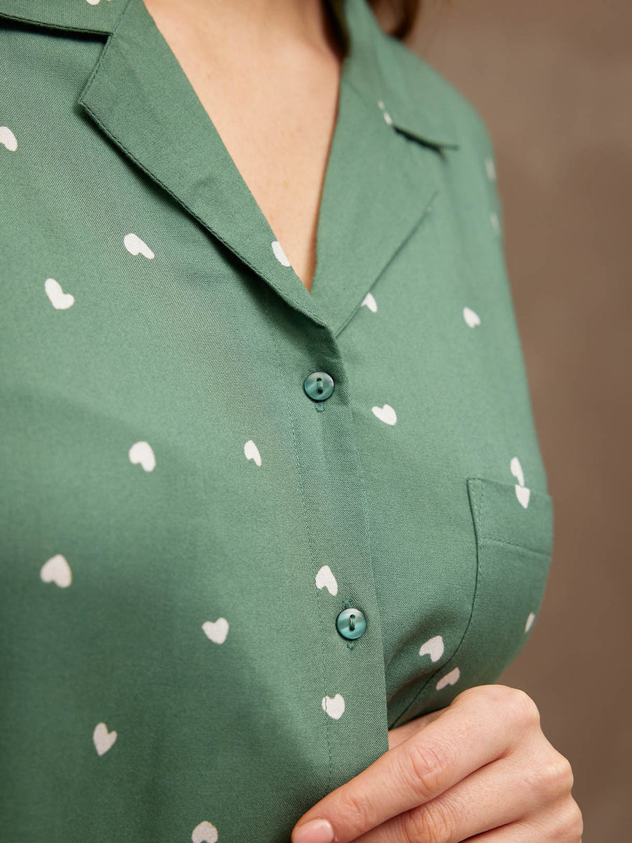 Sian - Pyjamas - Olive Heart Print