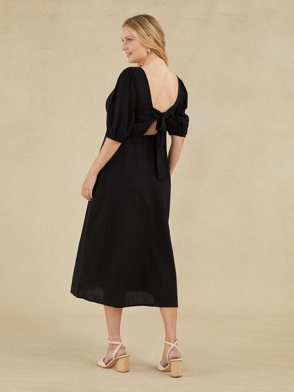 Abby - Square Neck Cut Out Backless Dress - Black