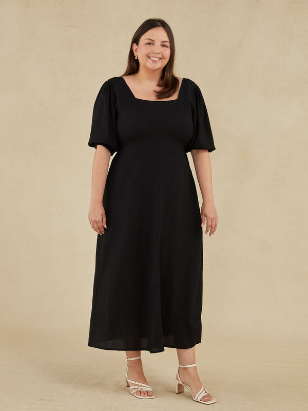Abby - Square Neck Cut Out Backless Dress - Black