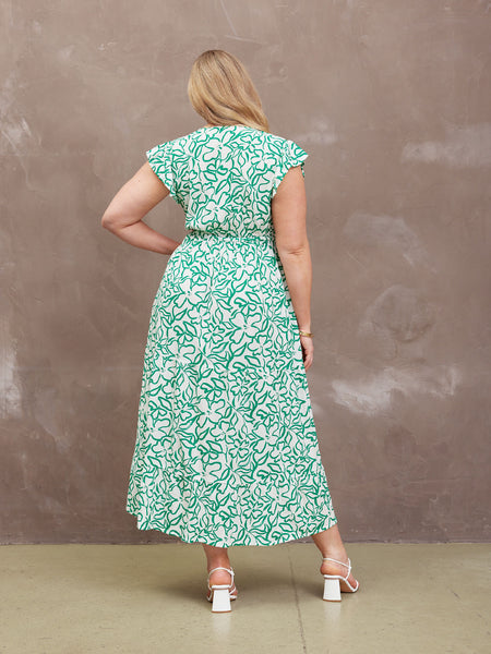 Susan Maxi Dress - White & Green Linear Print This is Unfolded Susan Maxi Dress - White & Green Linear Print This is Unfolded