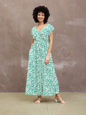 Model wearing a Susan wrap maxi dress