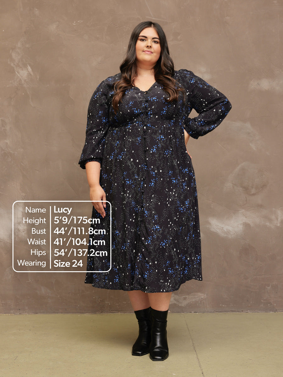 Susanne - V Neck Button Dress - Star Print - Sample