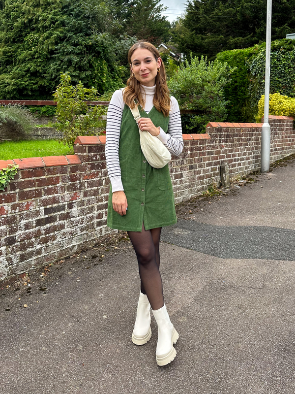 Olive green pinafore dress hotsell