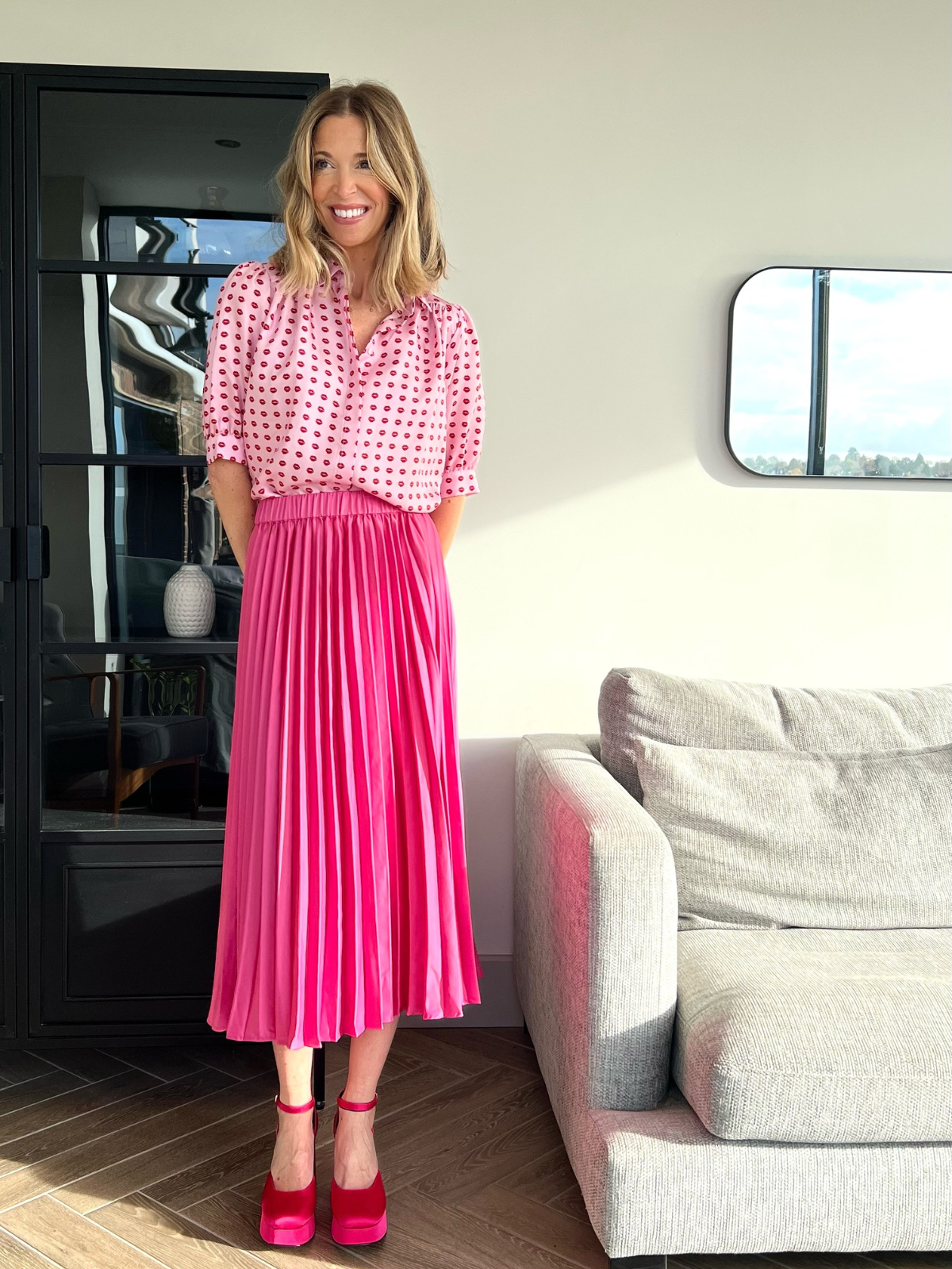 Jane Pleated Skirt Hot Pink This is Unfolded