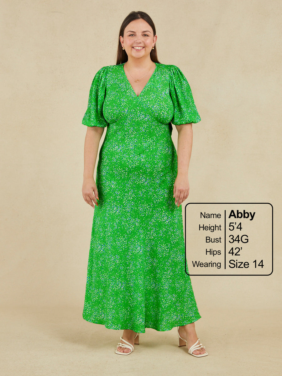 Katie - V Neck Tea Dress - Green Smudge Leopard Print