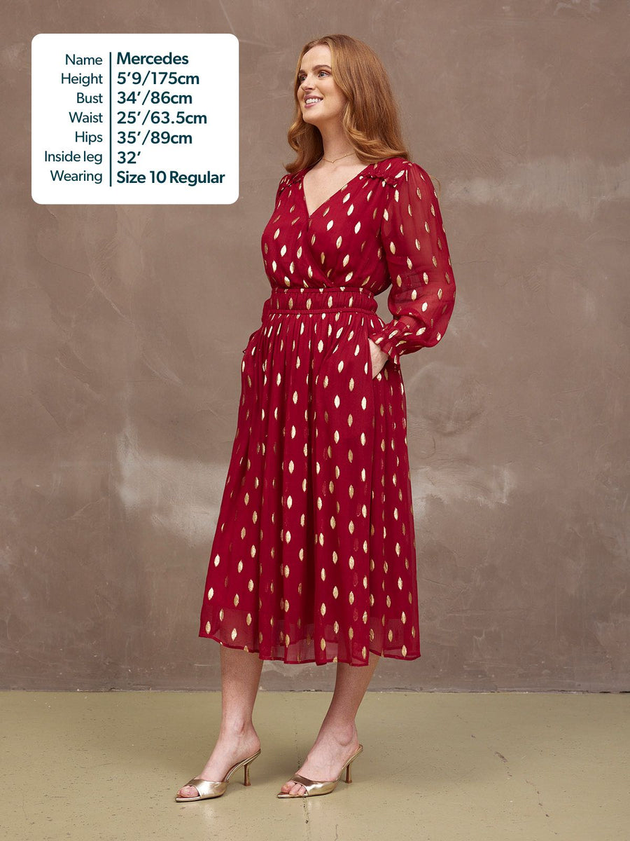 Valerie Lurex Dress - Burgundy and Gold