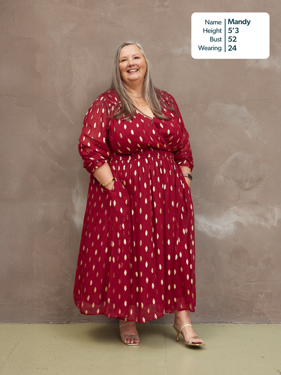 Valerie Lurex Dress - Burgundy and Gold