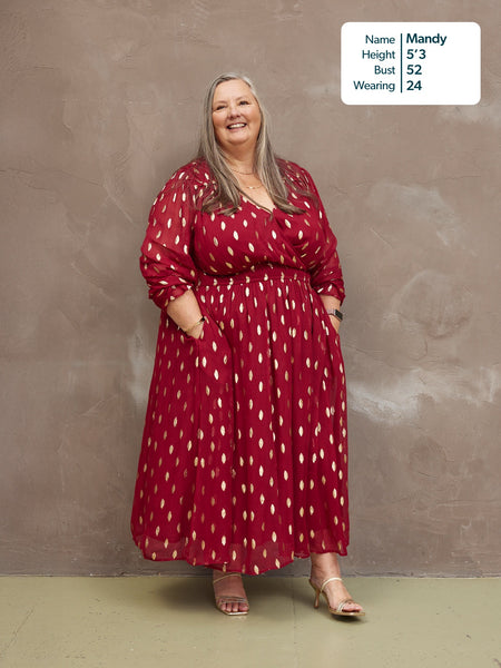 Valerie Lurex Dress - Burgundy and Gold