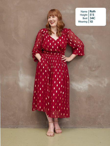 Valerie Lurex Dress - Burgundy and Gold