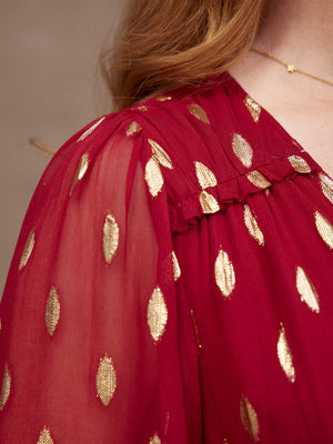 Valerie Lurex Dress - Burgundy and Gold