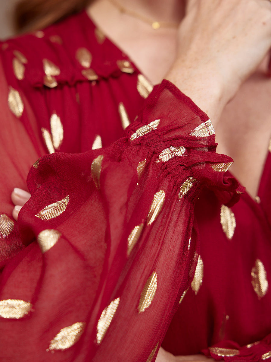 Valerie Lurex Dress - Burgundy and Gold