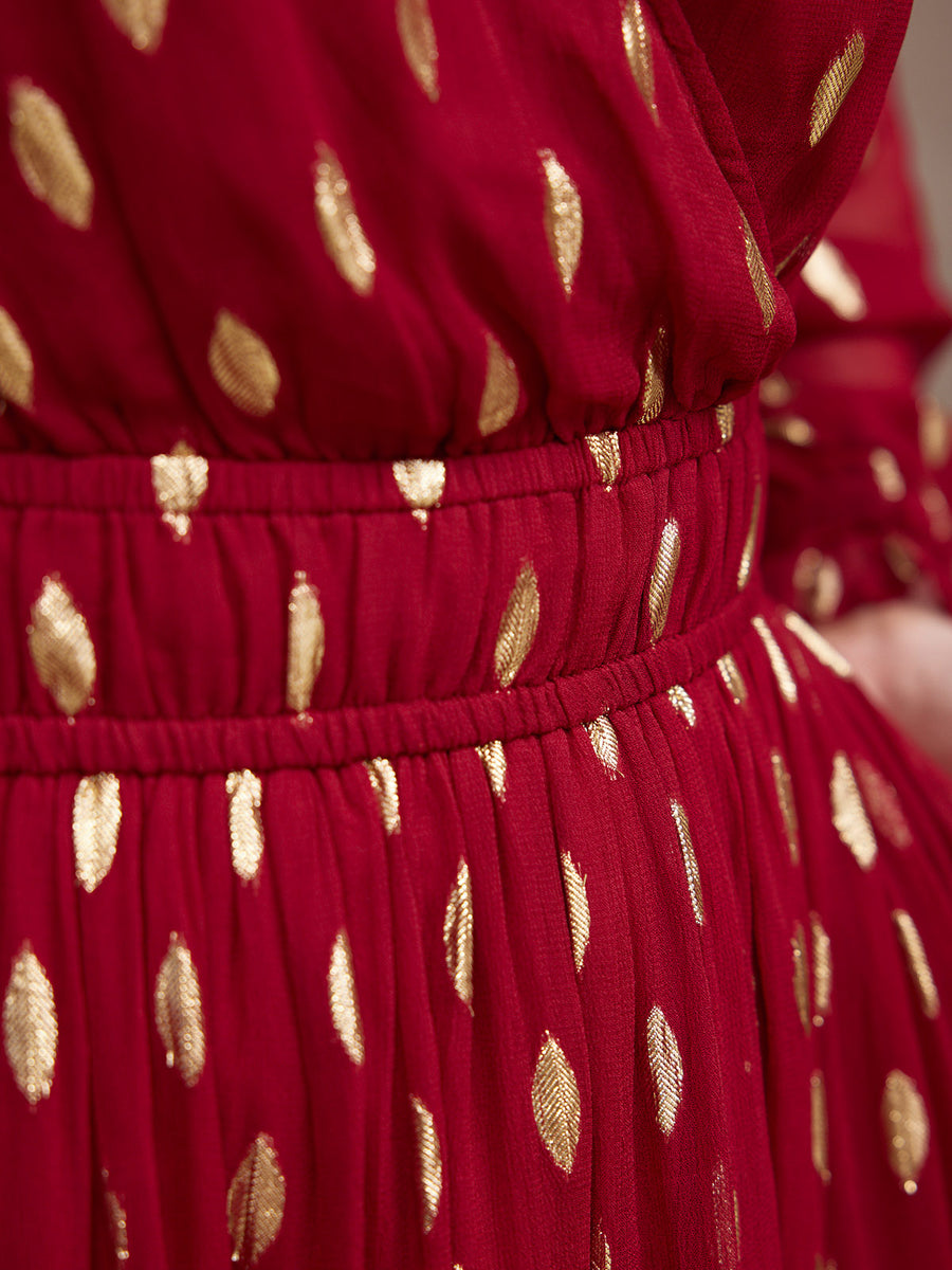 Valerie Lurex Dress - Burgundy and Gold