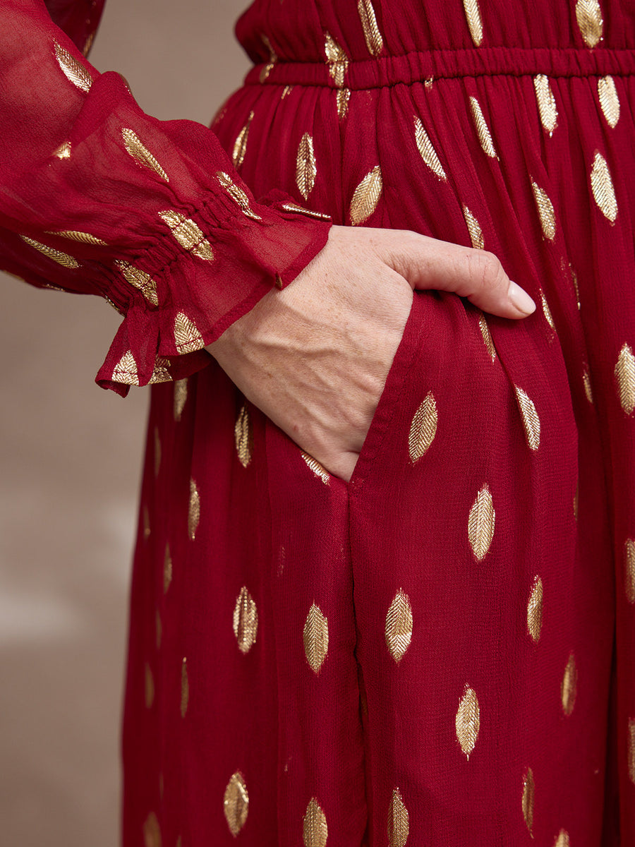 Valerie Lurex Dress - Burgundy and Gold