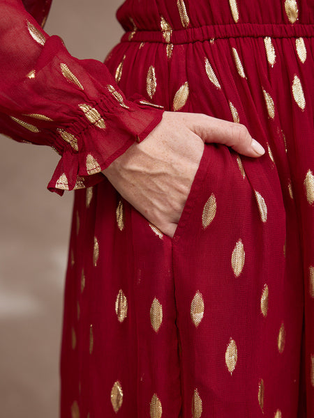 Valerie Lurex Dress - Burgundy and Gold