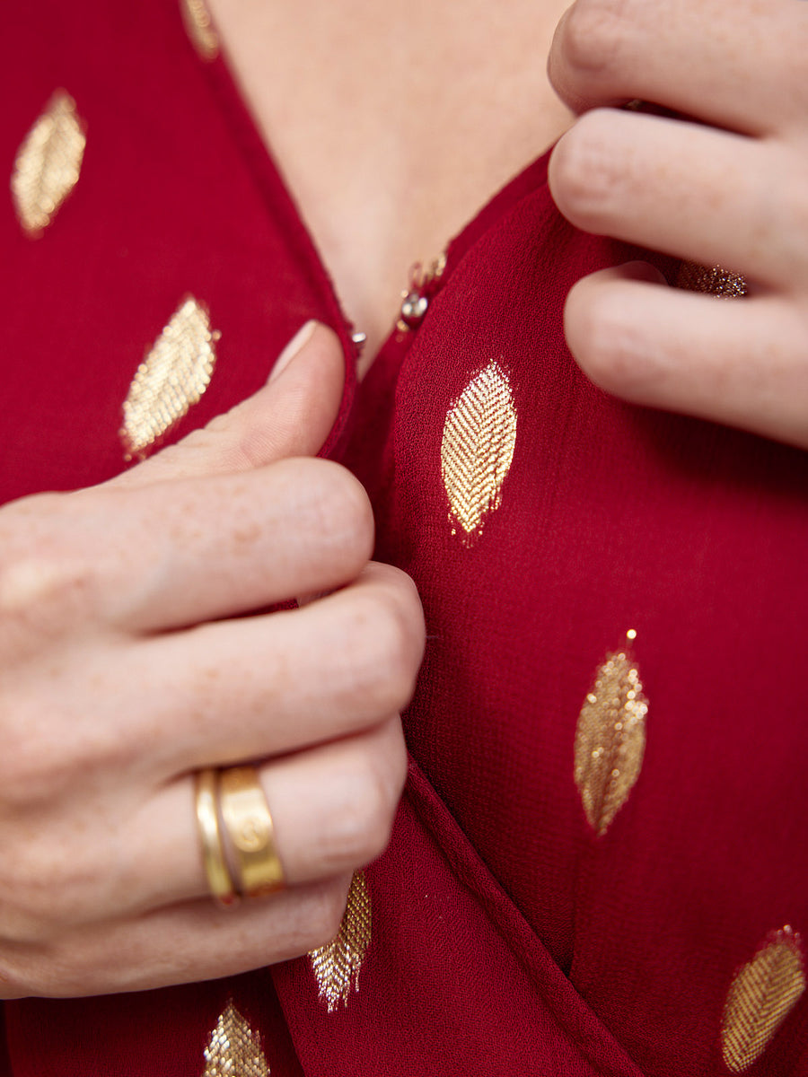 Valerie Lurex Dress - Burgundy and Gold