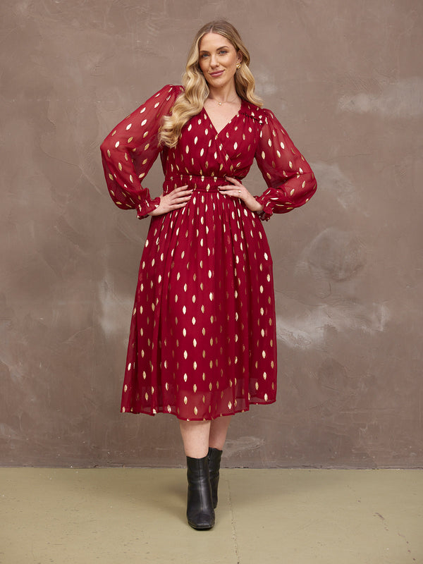 Valerie Lurex Dress - Burgundy and Gold