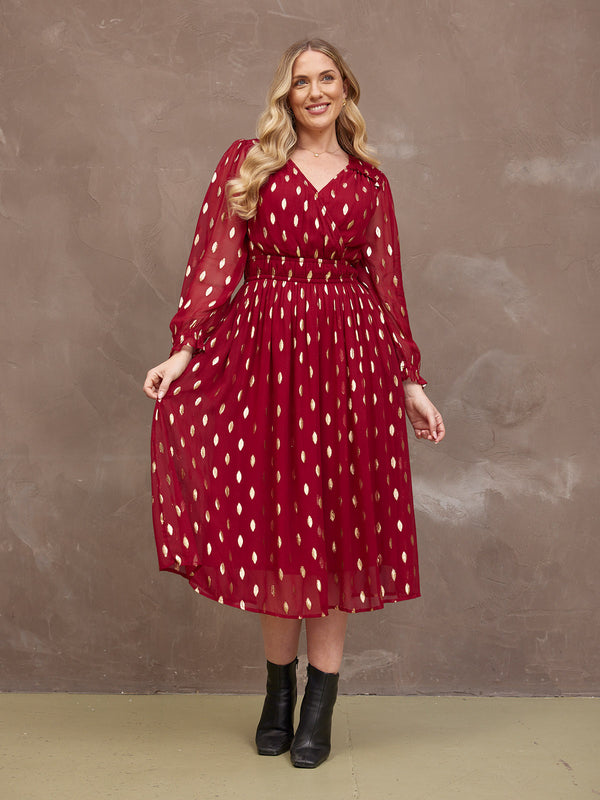 Valerie Lurex Dress - Burgundy and Gold