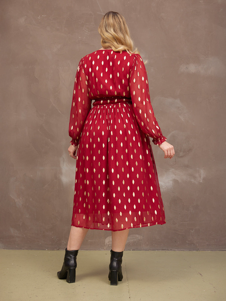 Valerie Lurex Dress - Burgundy and Gold