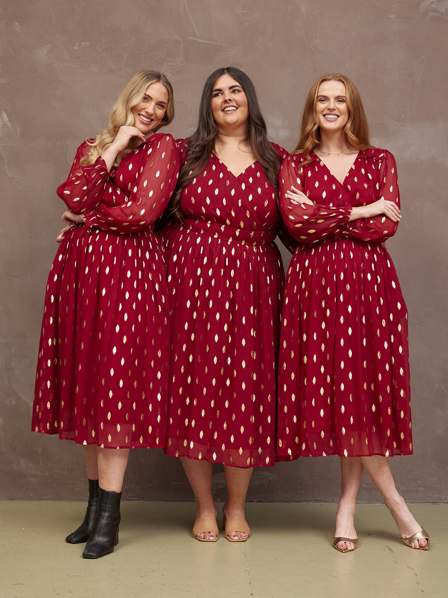 Valerie Lurex Dress - Burgundy and Gold