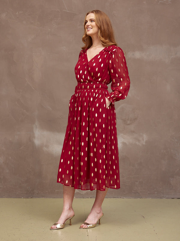 Valerie Lurex Dress - Burgundy and Gold