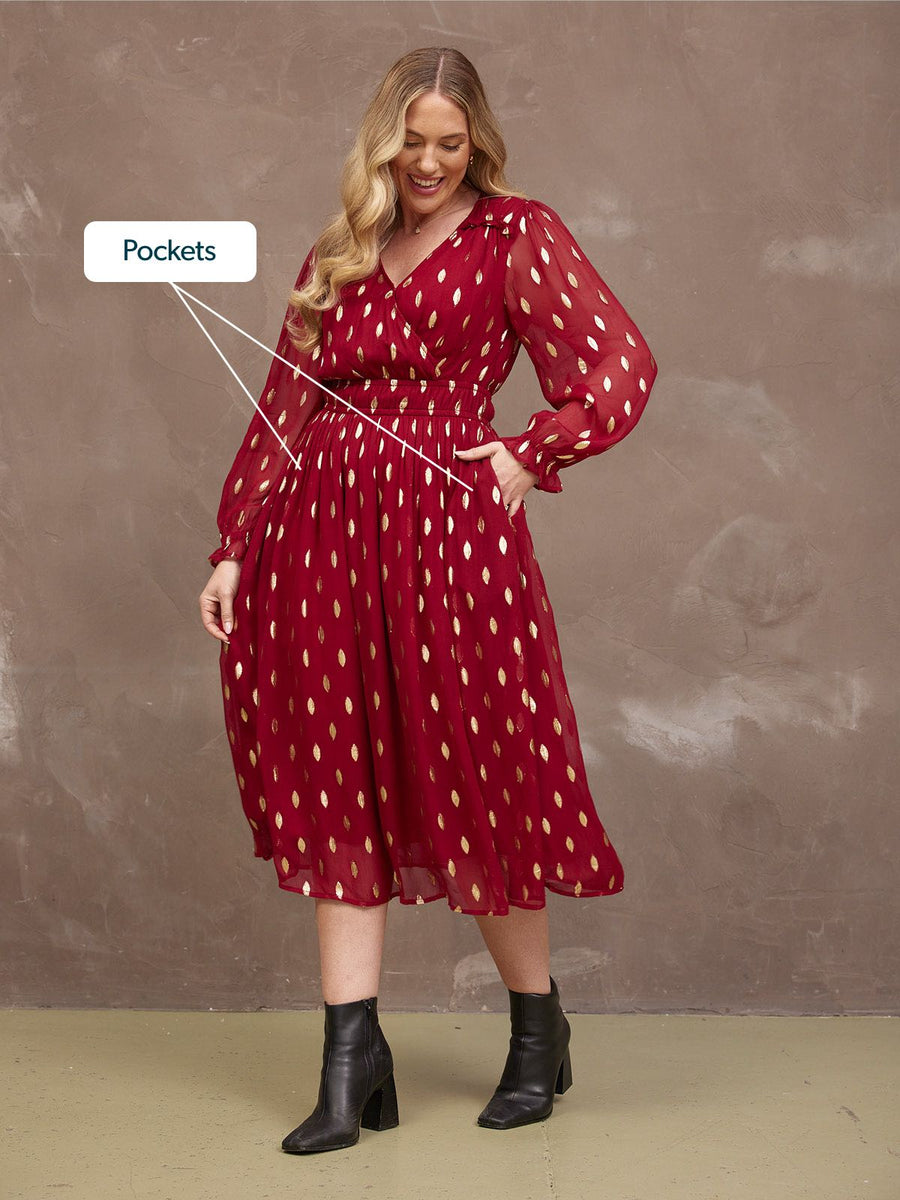 Valerie Lurex Dress - Burgundy and Gold