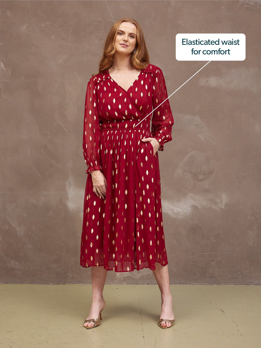 Valerie Lurex Dress - Burgundy and Gold