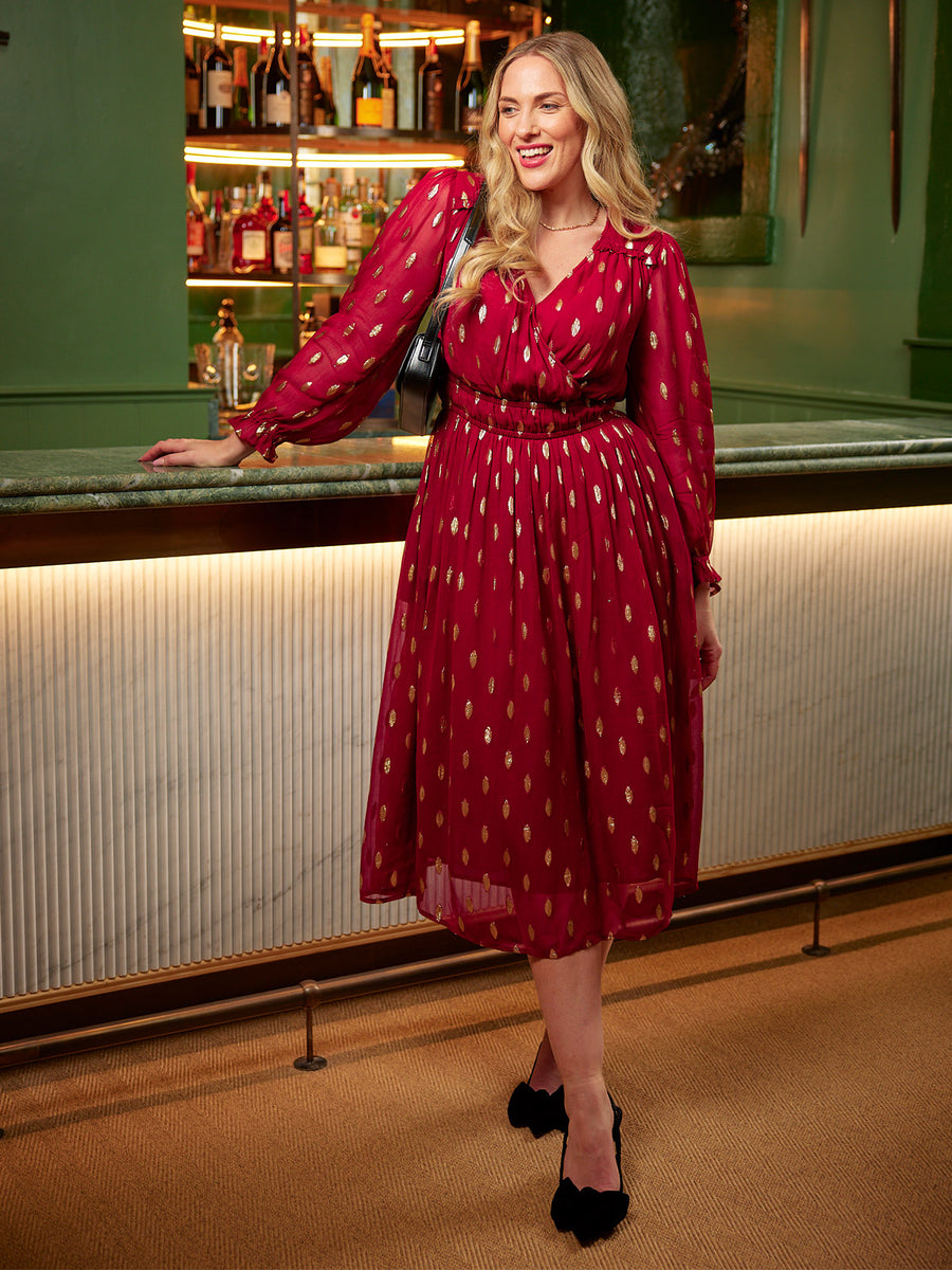 Valerie Lurex Dress - Burgundy and Gold