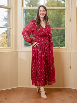 Valerie Lurex Dress - Burgundy and Bronze / Silver