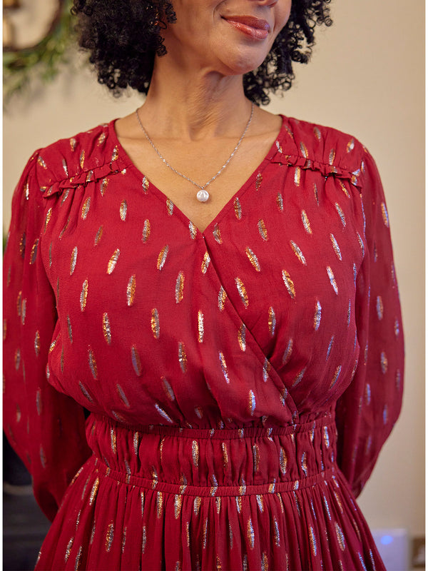 Valerie Lurex Dress - Burgundy and Bronze / Silver