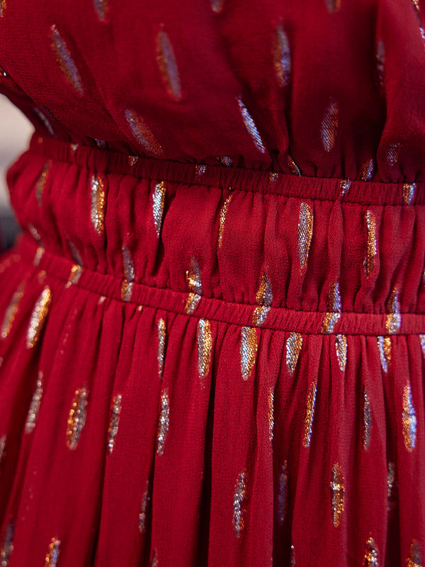 Valerie Lurex Dress - Burgundy and Bronze / Silver