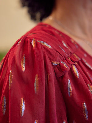 Valerie Lurex Dress - Burgundy and Bronze / Silver