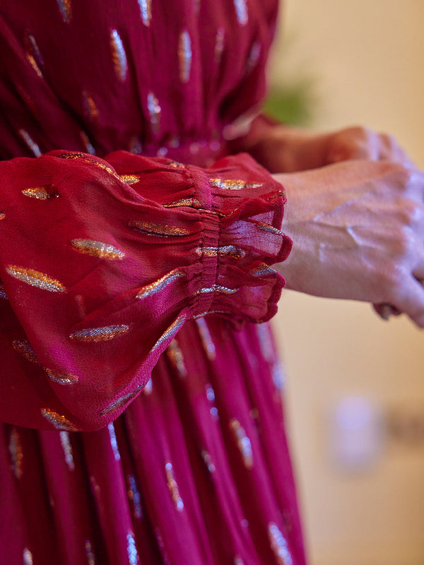 Valerie Lurex Dress - Burgundy and Bronze / Silver