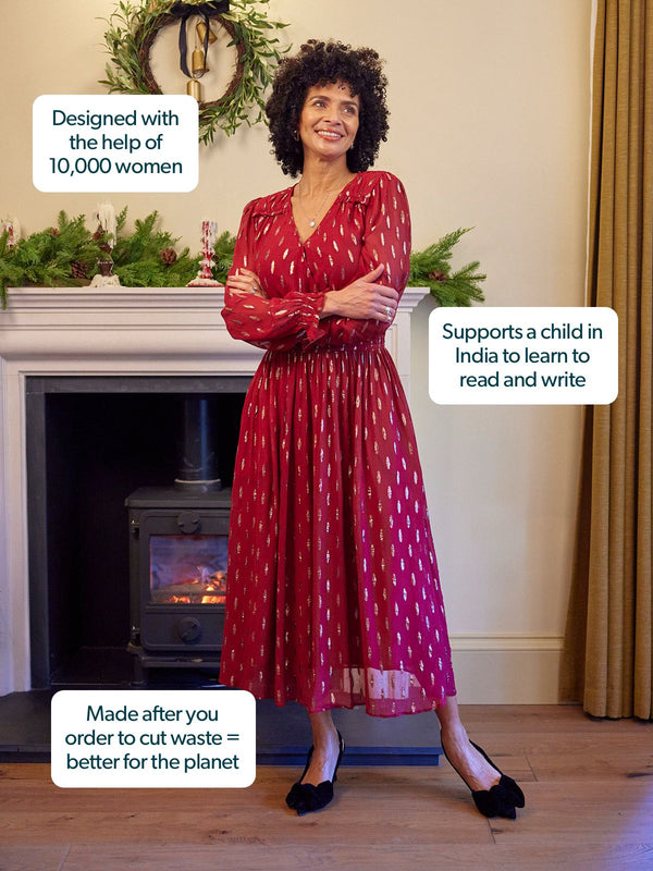 Valerie Lurex Dress - Burgundy and Bronze / Silver