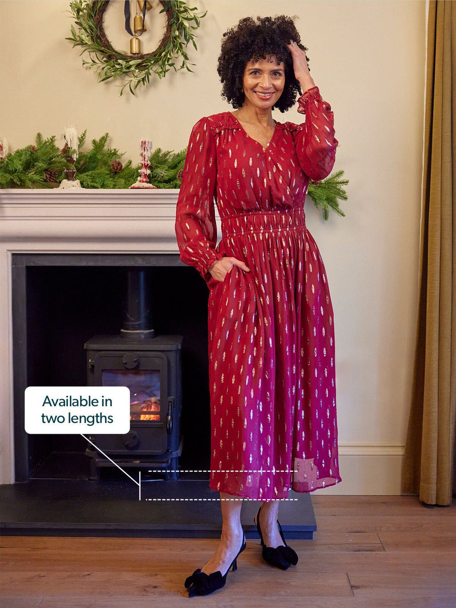 Valerie Lurex Dress - Burgundy and Bronze / Silver