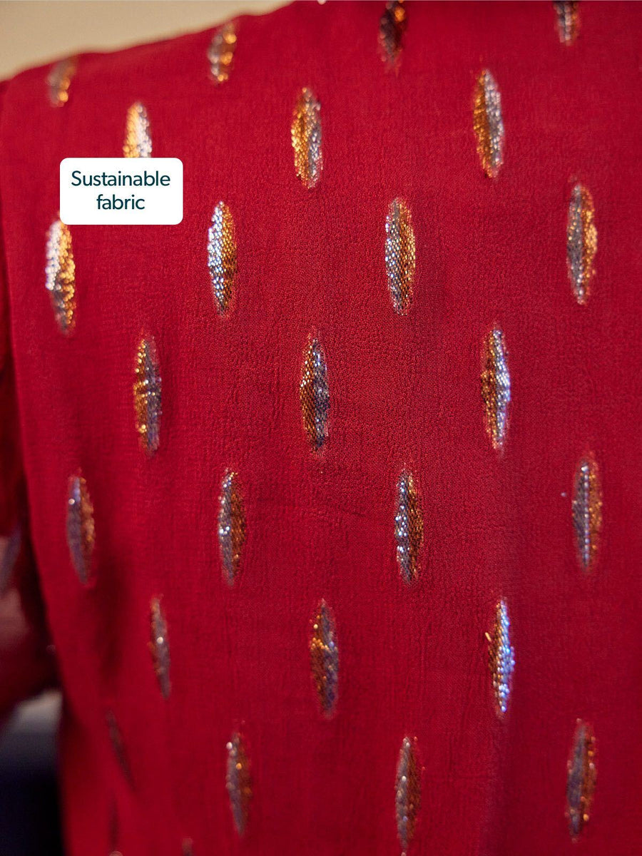 Valerie Lurex Dress - Burgundy and Bronze / Silver