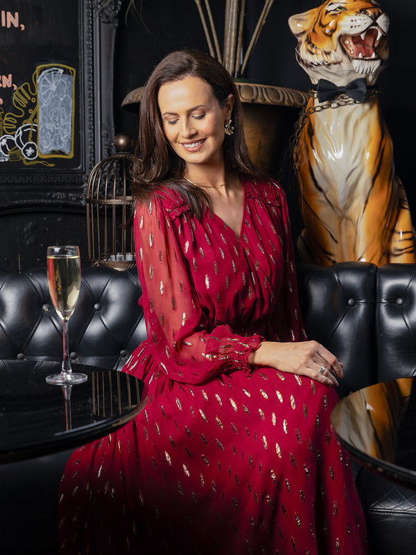 Valerie Lurex Dress - Burgundy and Bronze / Silver