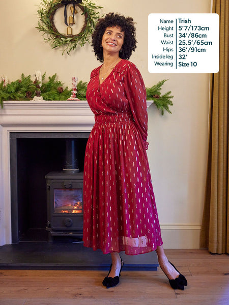 Valerie Lurex Dress - Burgundy and Bronze / Silver