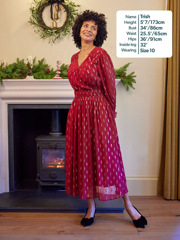 Valerie Lurex Dress - Burgundy and Bronze / Silver