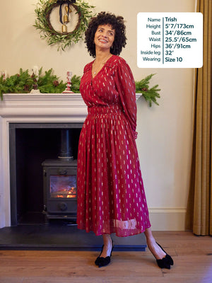 Valerie Lurex Dress - Burgundy and Bronze / Silver