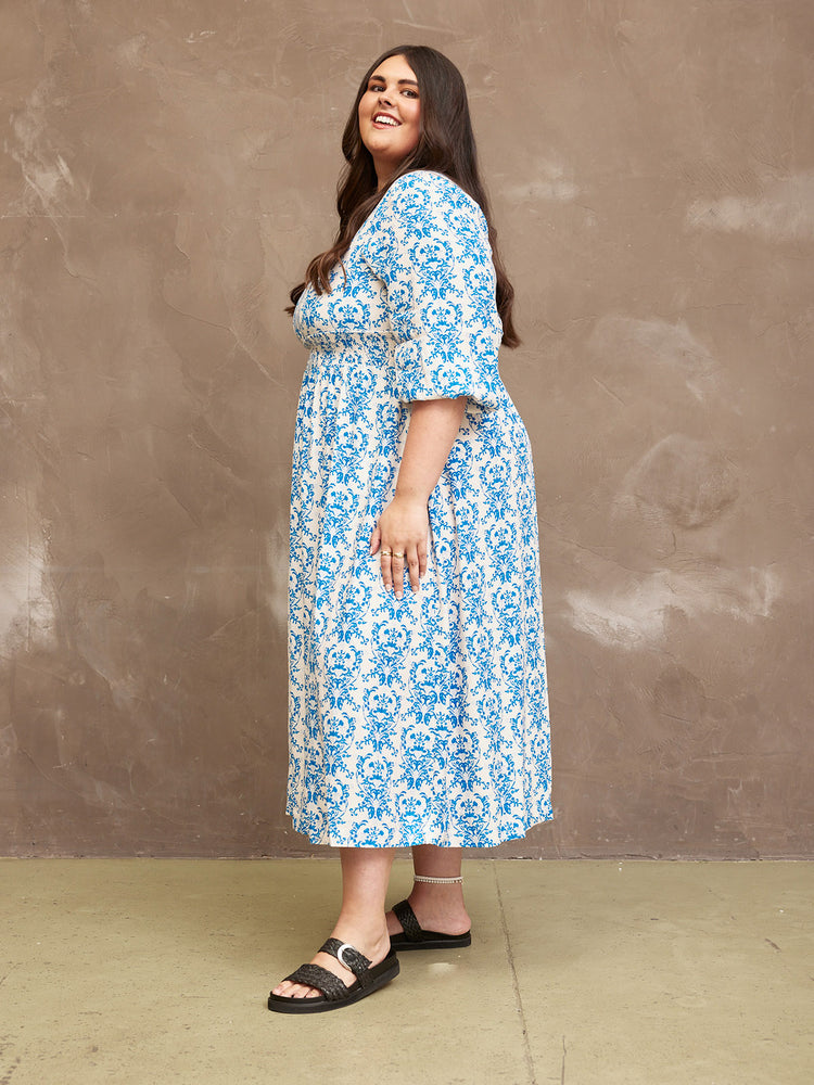 Vera Ditsy Blue Midi Dress