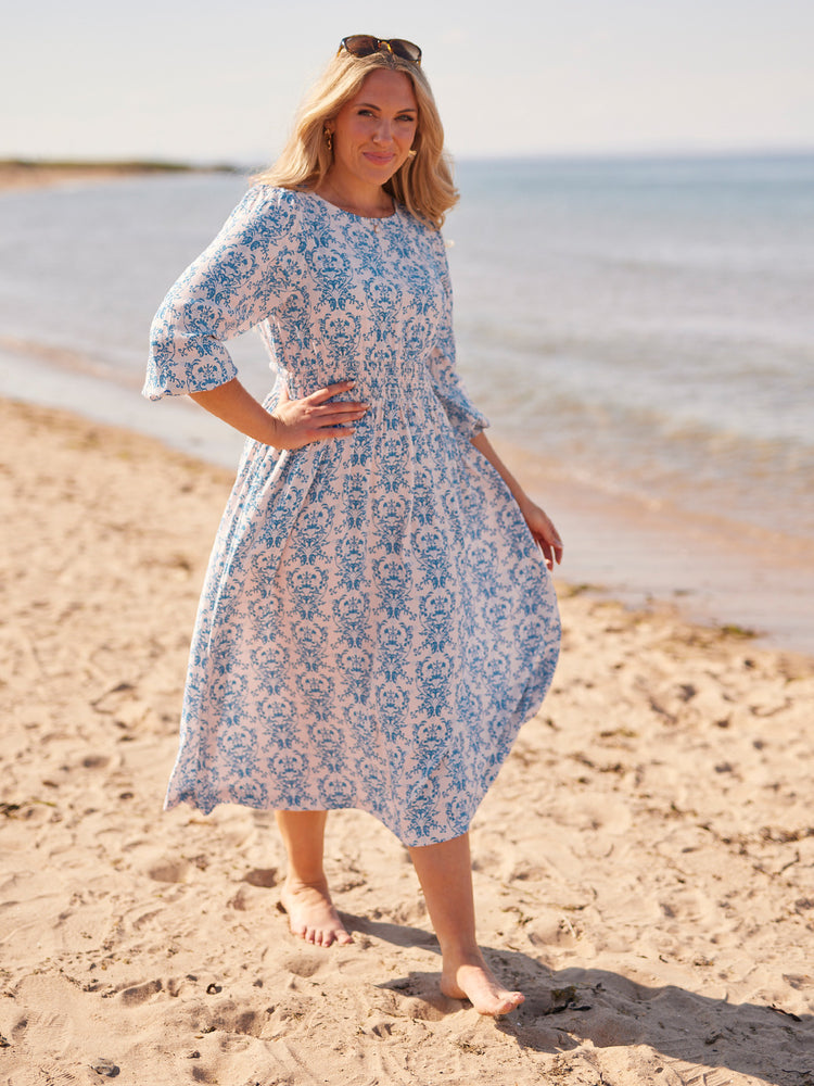 Vera Ditsy Blue Midi Dress