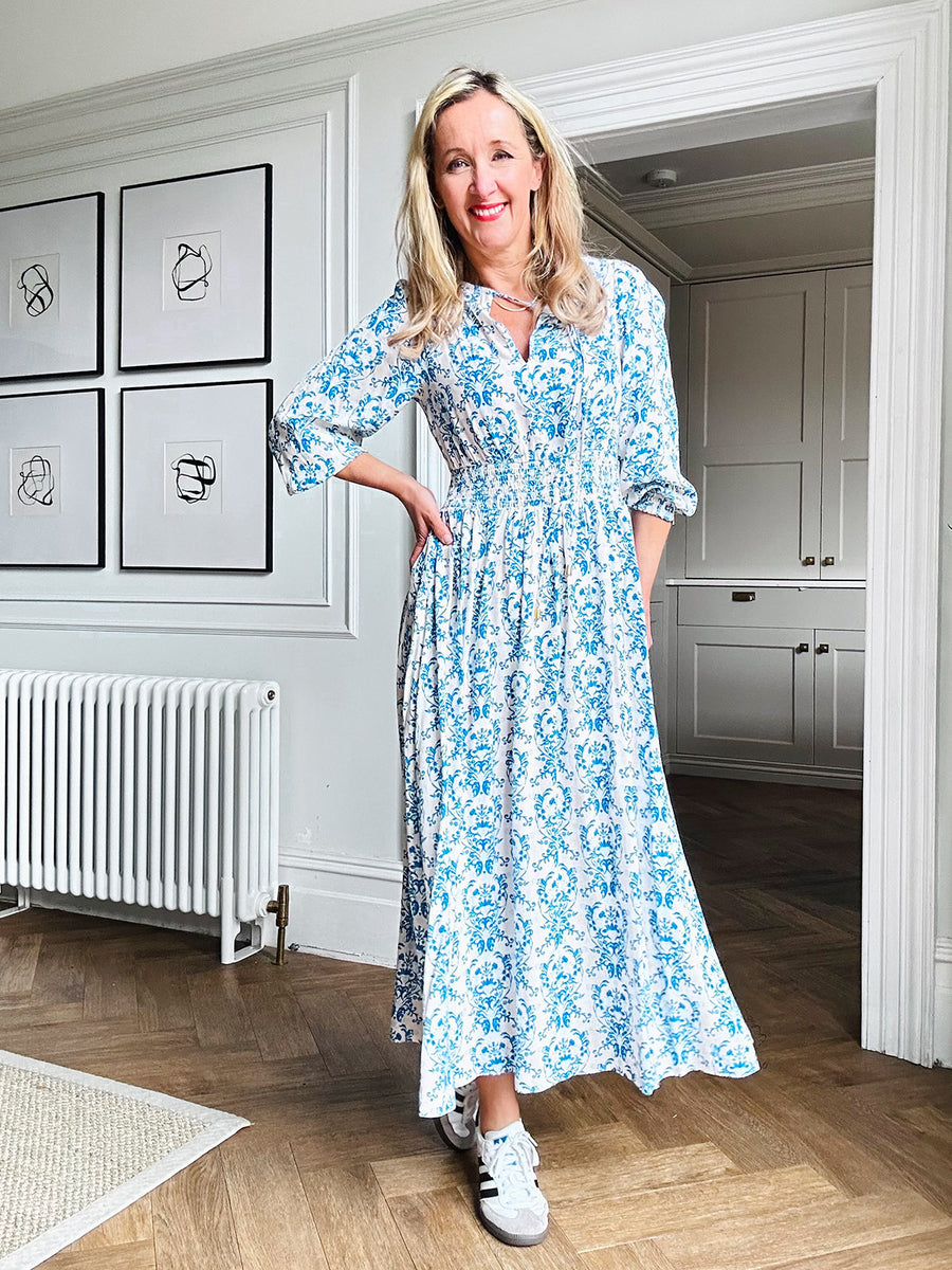 Vera Ditsy Blue Midi Dress This is Unfolded Vera Ditsy Blue Midi Dress This is Unfolded