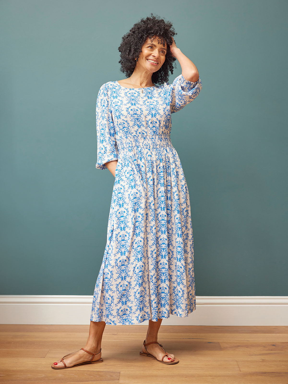 Vera Ditsy Blue Midi Dress This is Unfolded Vera Ditsy Blue Midi Dress This is Unfolded