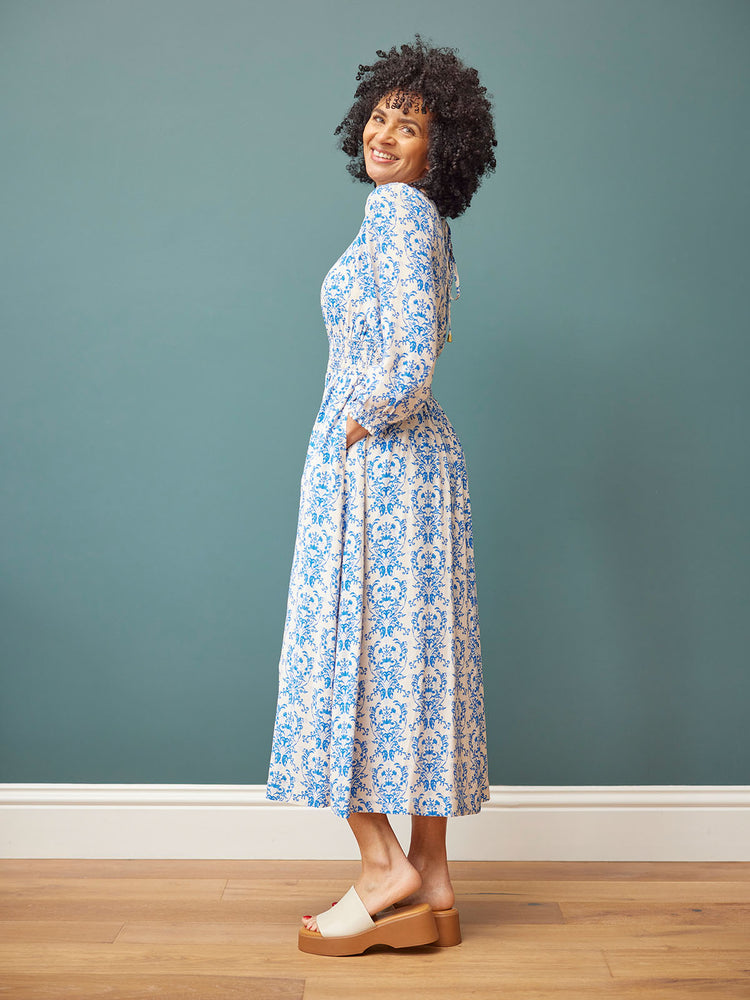 Vera Ditsy Blue Midi Dress