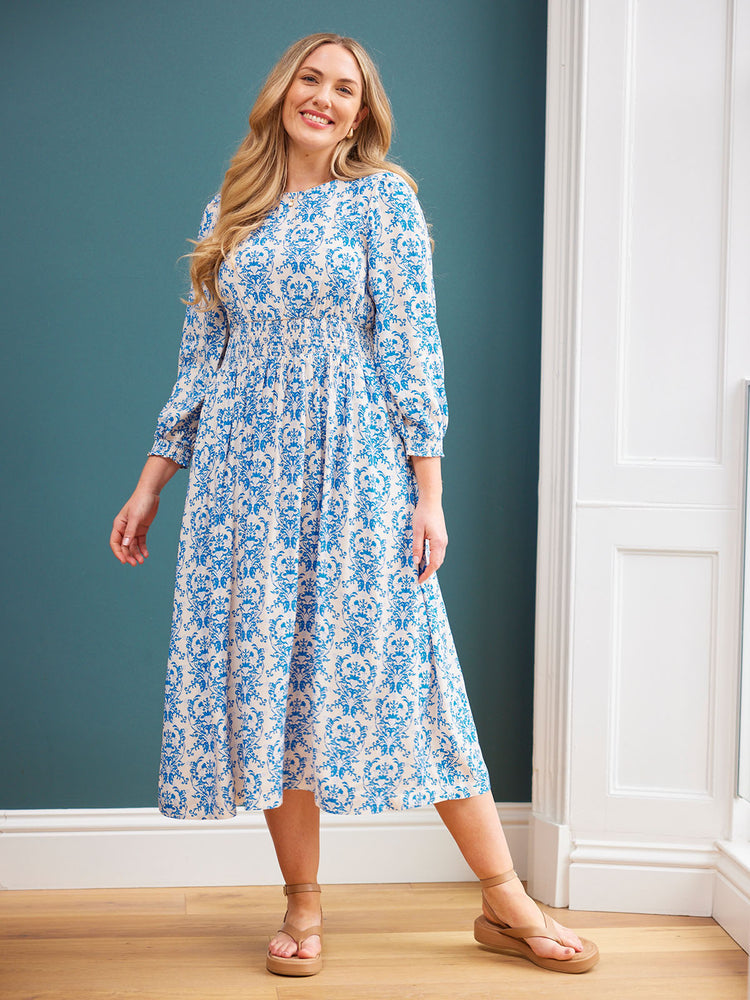 Vera Ditsy Blue Midi Dress