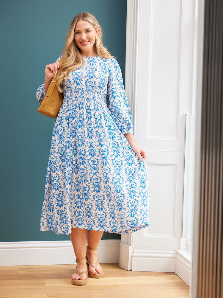 Vera Ditsy Blue Midi Dress