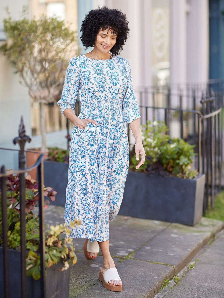 Vera Ditsy Blue Midi Dress This is Unfolded Vera Ditsy Blue Midi Dress This is Unfolded