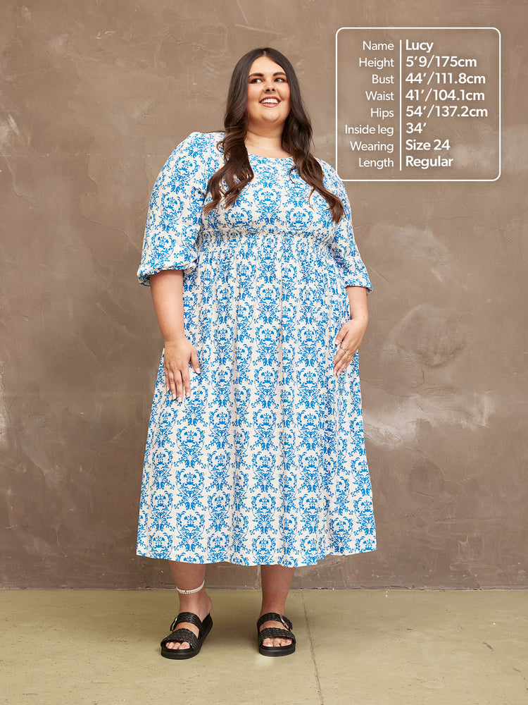 Vera Ditsy Blue Midi Dress